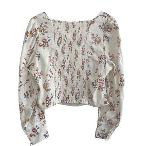 Floral Smocked Linen XL Prairie Milkmaid Cottagecore Rachel Zoe Coquette Top